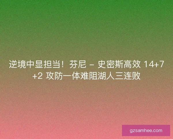 逆境中显担当！芬尼 - 史密斯高效 14+7+2 攻防一体难阻湖人三连败