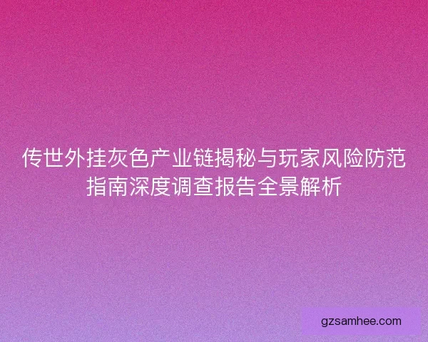 传世外挂灰色产业链揭秘与玩家风险防范指南深度调查报告全景解析
