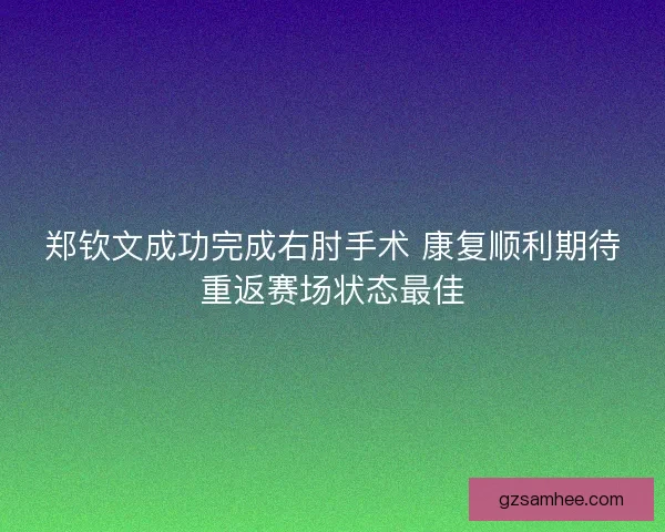 郑钦文成功完成右肘手术 康复顺利期待重返赛场状态最佳
