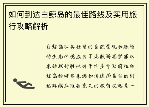 如何到达白鲸岛的最佳路线及实用旅行攻略解析